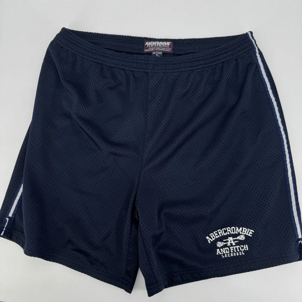 Vintage Abercrombie & Fitch Lacrosse Mesh Shorts Navy Blue Mens XL Performance